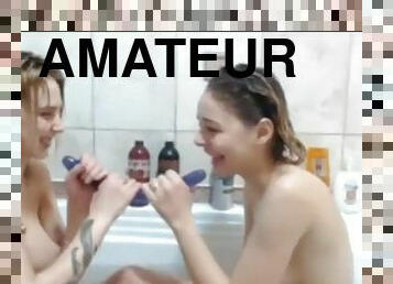 baignade, amateur, lesbienne, petite-amie, douche