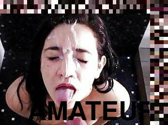 Latina huge facial in shower