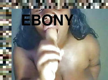 Big tit ebony girlfriend sucking dildo