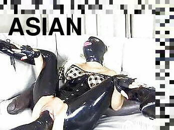 asiatisk, klitoris, fisting, svær, pussy, squirt, latex, høye-heler