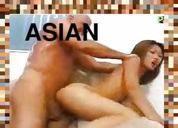 asiatisk, doggy-style, avsugning, knullande, vacker, cowgirl