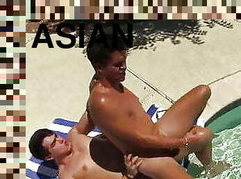 asiatique, en-plein-air, anal, fellation, gay, couple, musclé, minet