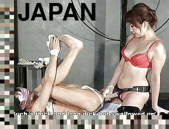 Japanese dominatrix Mikako pegs and watches slave ejaculate