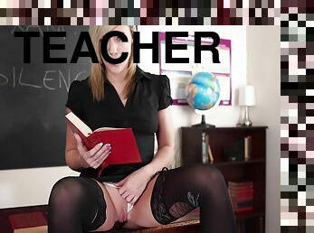 Slutty Blonde Teacher Instructs You To Wank Over Her Bare Cunt