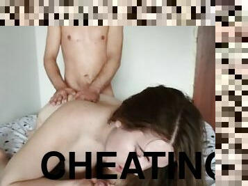 Cheating Hotwife Spitroast Lover and Cuckold Husband Real Eye Contact Ready to Get Pregnant