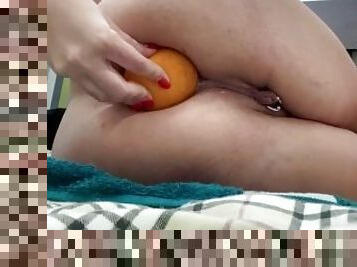 Orange stretched Nikolettas ass