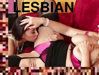 Tattooed brunette teen satisfies a lesbian MILF with big boobs at job interview