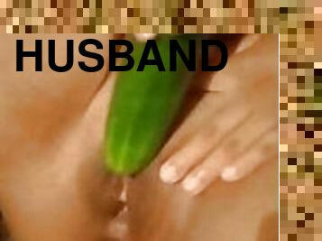 My husband finds me masturbating with a cucumber and helps me