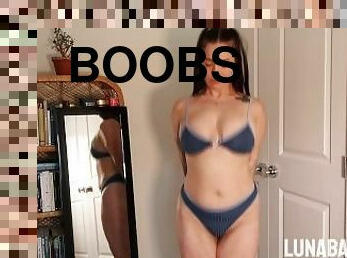 Chubby Brunette Microkini Try-On Haul...Bouncing Tits & Accidental Nip Slip