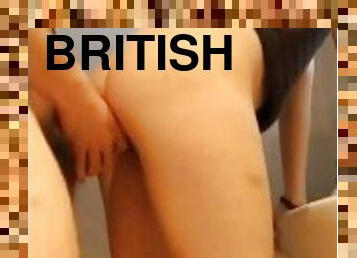 Quickie in the bathroom, British teen gives juicy blowjob and then takes a big load