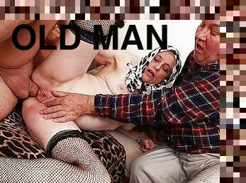 old man licks cum off his wife
