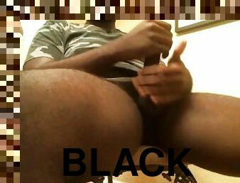 Stroking Black BBC Cock to porn Mess all over the floor