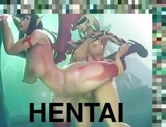 chatte-pussy, lesbienne, hentai, 3d, dure