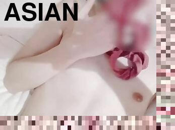 asiatique, masturbation, anal, ejaculation-sur-le-corps, gay, maison, japonais, culotte, ejaculation, solo