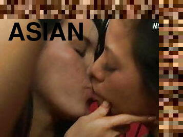 asiatisk, rumpe, store-pupper, onani, orgasme, pussy, babes, lesbisk, fingret, trekant