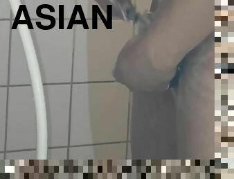 asiatisk, bad, masturbation, amatör, avrunkning, fetisch, dusch, ensam, bollar, rakad
