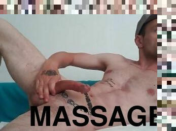 Massaging cock making it hard