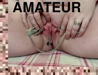 clito, chatte-pussy, amateur, belle-femme-ronde, joufflue, chatte, solo, blanc, fessée