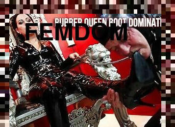 Rubber Queen Boot Domination - Lady Bellatrix dominates rubber slave with her boots