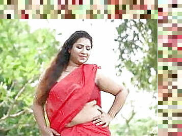 Puja in Red Color Saree 