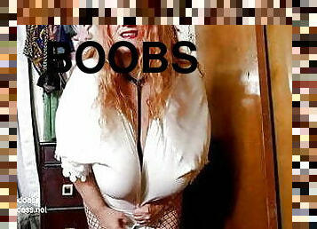 traseiros, teta-grande, grande, mulher-madura, bbw, caebça-vermelha, natural, mamas, tetas-flácidas