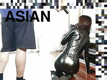 asiatisk, hundestilling, fisse-pussy, teenager, japans, bdsm, slave, perverst, fetish, latex