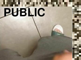 Chub cums in public bathroom