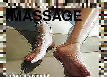 Hot Latina Massages and Washes Her Beautiful Feet In shower