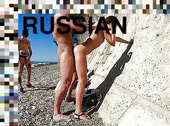 4 guys fucked a Russian whore on the beach