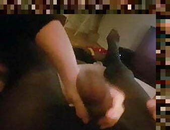 A Hand Job Treat For Hubby Through His Opaque Tights &amp; Cum