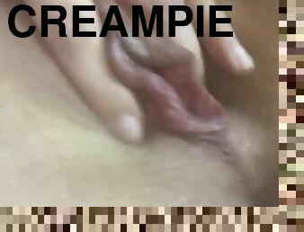 pussy, amatør, creampie, cum, alene