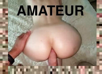 levrette, femme, amateur, anal, énorme-bite, ados, maison, ejaculation-interne, double, point-de-vue