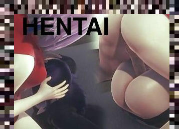 lesbian, sex-dalam-kumpulan, kartoon, hentai, 3d, besar-massive