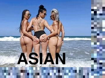 asiatisk, offentlig, lesbisk, milf, pornostjerne, japansk, strand, blond, fetisj, bikini