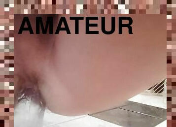 Anal experiments. Huge anal dildo and masturbation in the bathroom