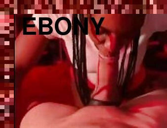 Ebony swallows a big white dick POV