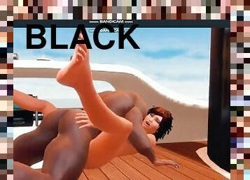 gros-nichons, ébène, énorme-bite, interracial, black, 3d, yacht, bite