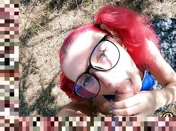 schoolgirl in glasses with pink hair has anal sex ass to mouth and gets a lot of sperm on her face