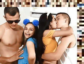 parti, amatör, genç, grup-sex, genç-18, web-kamerası, esmer-kadın