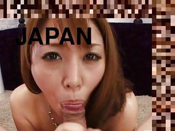 Pretty Japanese babe sucks a big cock and swallows cum POV