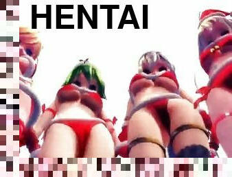 teta-grande, mulher-madura, japonesa, anime, hentai, dançando, natal