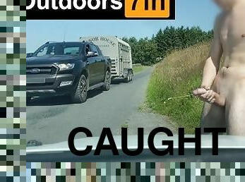 TEEN ALMOST CAUGHT COMPLETELY NAKED JERKING OFF ON PUBLIC ROAD