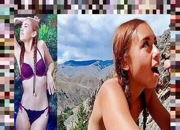 Naughty Outdoors! Waterfall Striptease and Cliffside Sex