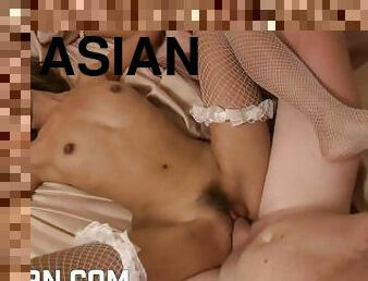 asian, berambut, alat-kelamin-wanita, perempuan-jelita, interracial, remaja, thai, merangkap, hubungan-sex, amerikan