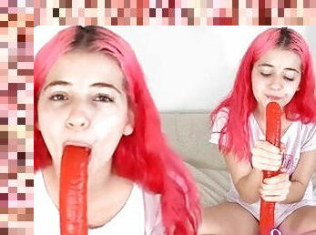 Teen sucks dildo like it was candy