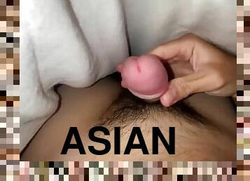 asiatisk, masturbation, amatör, gigantisk-kuk, tonåring, avrunkning, juckande, sprut, ensam, kuk