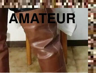 masturbación, amateur, gay, a-solas, vaqueros, húmedo, botas, condón