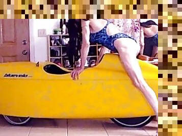 2 Tranny-Girls Take Turns Masturbating On A Velo-Car