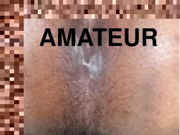 cul, grosse, amateur, anal, ébène, ejaculation-interne, black, belle-femme-ronde, joufflue, butin