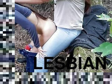 strapon, lesbisk, legetøj, par, knepning-fucking, røv-butt, skov, smæk